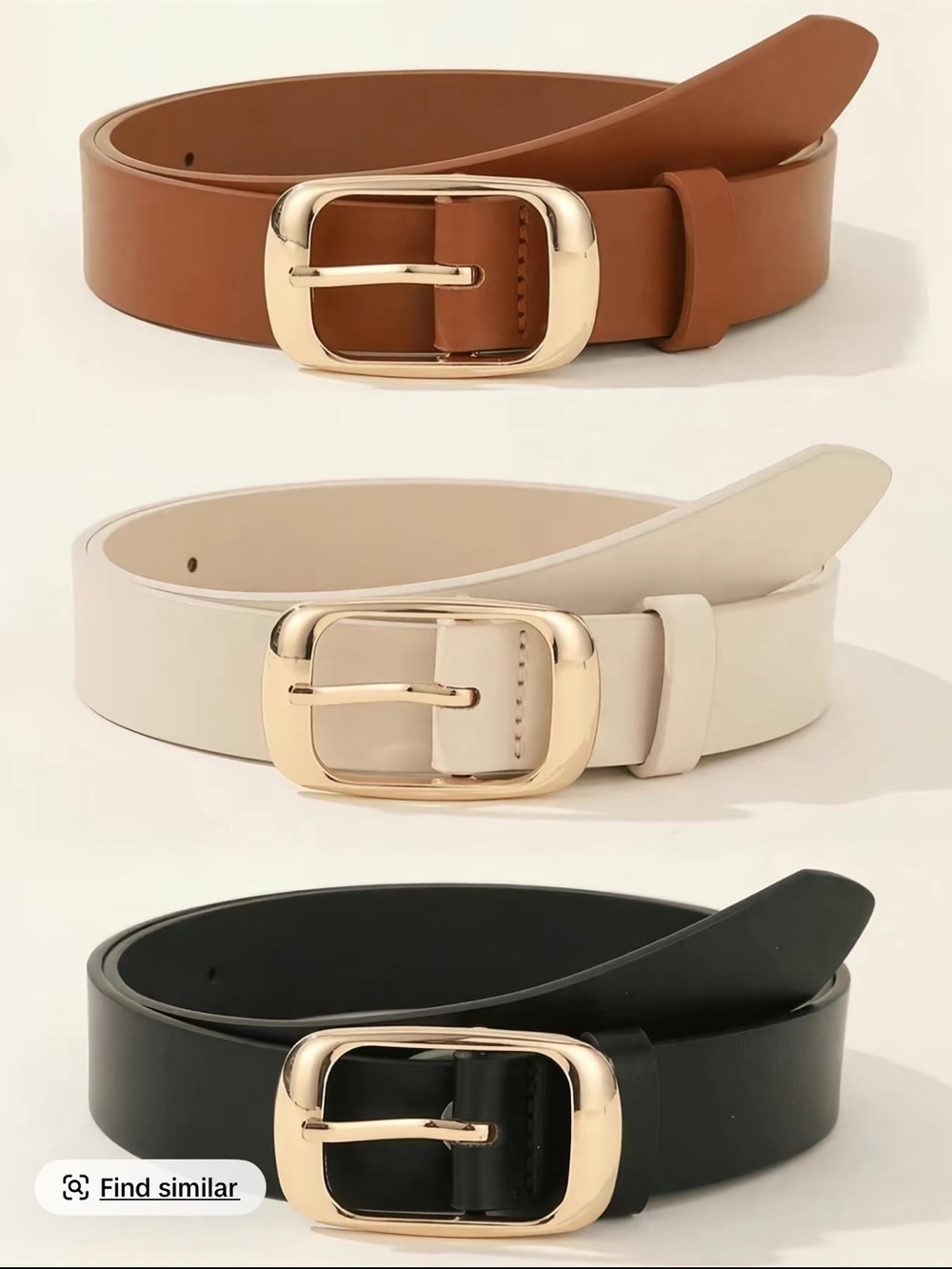 Stylish Women's Leather Belt with Gold Buckle - Black, Cream, Tan